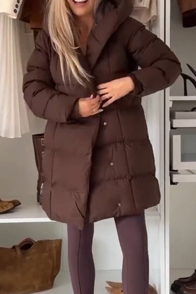 Women Solid Color Buttoned Casual Cotton Coat