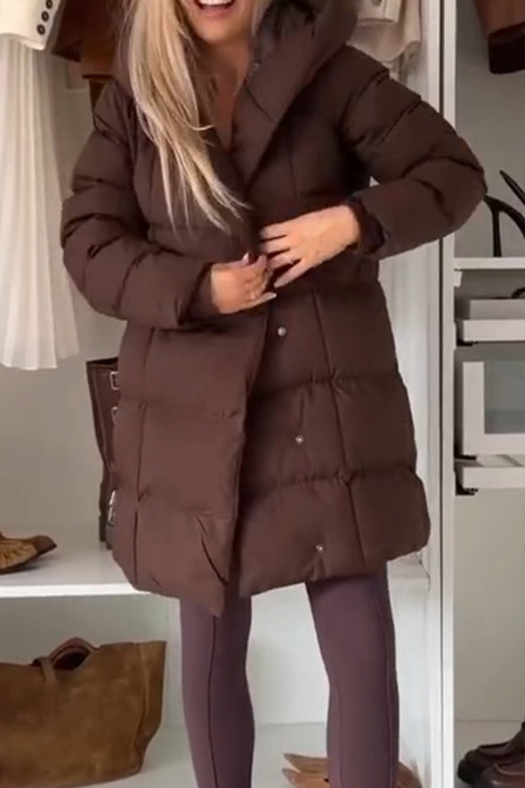 Women Solid Color Buttoned Casual Cotton Coat