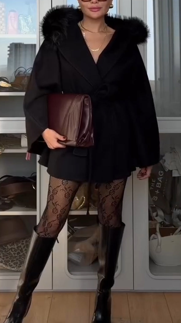 Women Fur Collar Temperament Casual Cape Coat