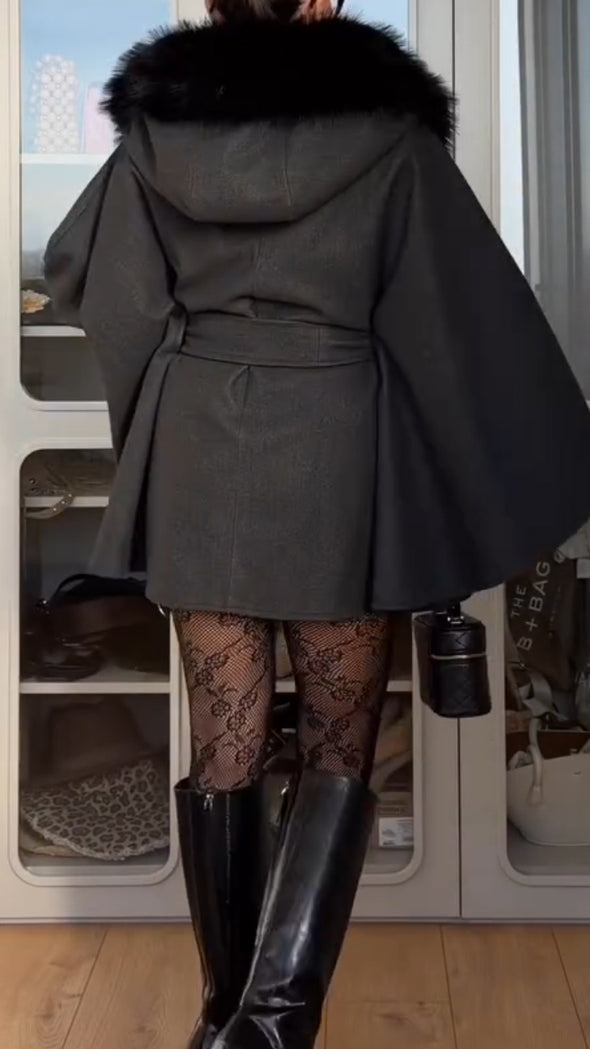 Women Fur Collar Temperament Casual Cape Coat