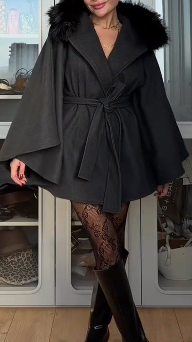 Women Fur Collar Temperament Casual Cape Coat