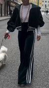 Women Hooded Jacket + Vertical Striped Pants Casual Suit