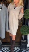 Women Round Neck Solid Color Casual Dress