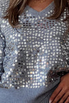 Women Casual V-Neck Sequin Pullover Sweater + Knitted Skirt Set