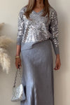 Women Casual V-Neck Sequin Pullover Sweater + Knitted Skirt Set