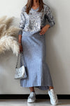 Women Casual V-Neck Sequin Pullover Sweater + Knitted Skirt Set