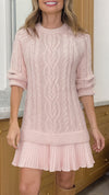 Women Round Neck Sweater Spliced Casual Dress