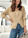 Womens V-neck Buttoned Casual Cardigan