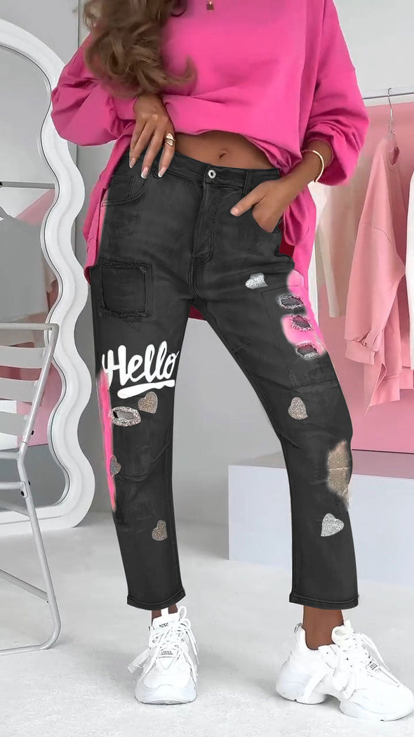 Women's Street Graffiti Casual Jeans
