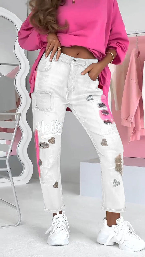 Women's Street Graffiti Casual Jeans