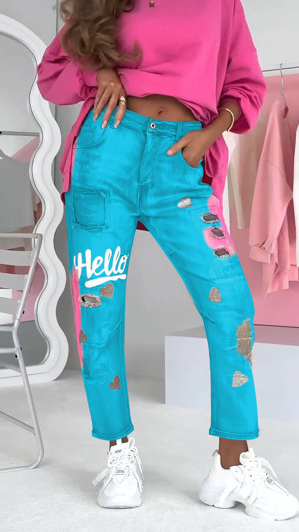 Women's Street Graffiti Casual Jeans