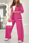 Women's Lapel Solid Color Striped Casual Suit