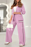 Women's Lapel Solid Color Striped Casual Suit