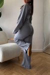 Women's Casual Round Neck Solid Color Slim Fit Long Sleeve Two Piece Suit