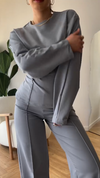 Women's Casual Round Neck Solid Color Slim Fit Long Sleeve Two Piece Suit