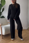 Women's Casual Round Neck Solid Color Slim Fit Long Sleeve Two Piece Suit