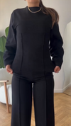 Women's Casual Round Neck Solid Color Slim Fit Long Sleeve Two Piece Suit