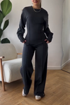 Women's Casual Round Neck Solid Color Slim Fit Long Sleeve Two Piece Suit