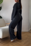 Women's Casual Round Neck Solid Color Slim Fit Long Sleeve Two Piece Suit