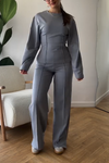 Women's Casual Round Neck Solid Color Slim Fit Long Sleeve Two Piece Suit