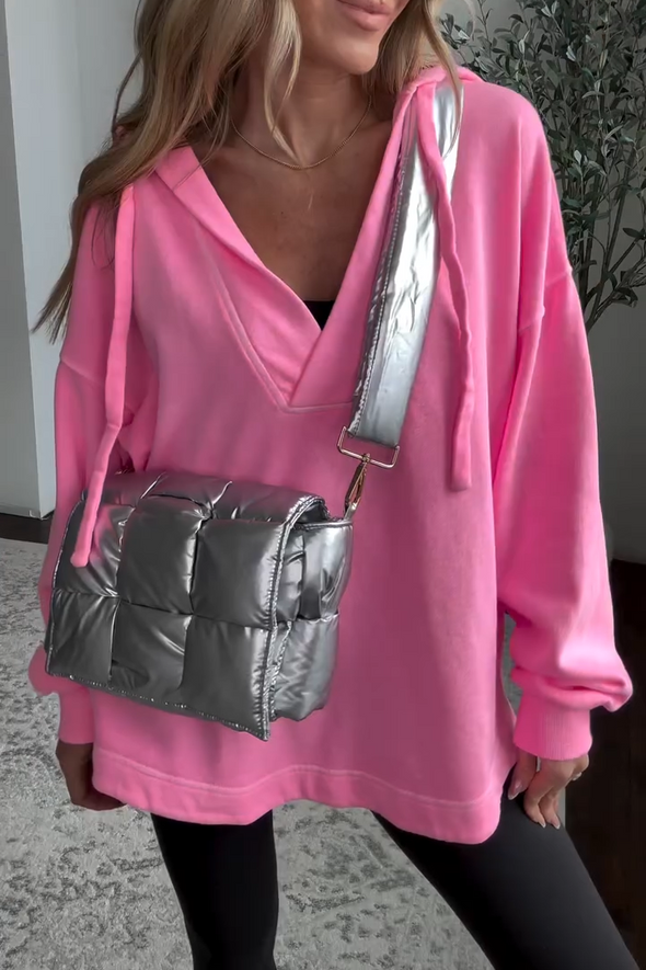 Women's Casual Solid Color V-Neck Hooded Sweatshirt