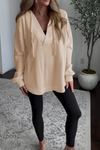 Women's Casual Solid Color V-Neck Hooded Sweatshirt