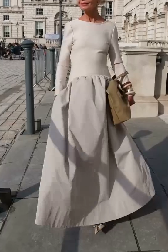 Women's Elegant Solid Color Round Neck Backless A-Line Dress
