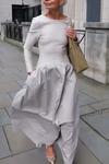 Women's Elegant Solid Color Round Neck Backless A-Line Dress