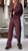 Womens Lapel Splicing Jacket + Pants Casual Suit