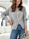 Womens V-neck Buttoned Casual Cardigan
