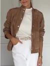 Women Lapel Buttoned Casual Jacket