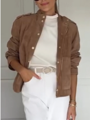 Women Lapel Buttoned Casual Jacket