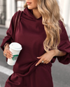 Women Round Neck Hooded Solid Color Casual Suit