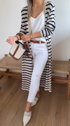 Womens Striped Casual Long Cardigan