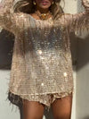 Women's Round Neck Tassel Sequined Casual Suit