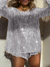 Women's Round Neck Tassel Sequined Casual Suit