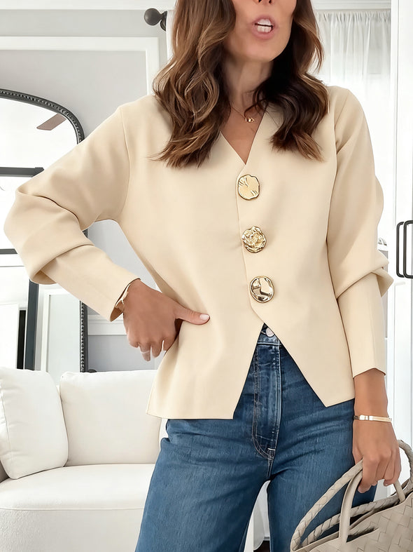 Womens V-neck Buttoned Casual Cardigan