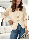 Womens V-neck Buttoned Casual Cardigan