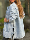 Womens Lapel Splicing Wash Water Casual Denim Jacket