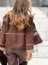 Womens Hooded Plush Spliced casual Jacket