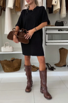 Women Round Neck Solid Color Loose Casual Dress