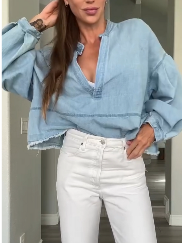 Womens V-neck Spliced Casual Top