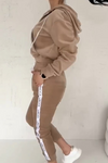 Womens Round Neck Hooded Drawstring Top + Pants Casual Suit