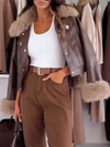 Women Fur Collar Temperament Casual Leather Jacket