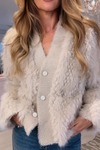 Women Patchwork Plush Casual Cardigan
