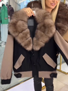 Women Fur Collar Contrasting Casual Coat