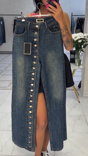Women Button-down Washed Casual Jeans
