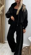 Women Hooded Spliced Jacket + Pants Casual Set