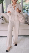 Women V-neck Knit Cardigan + Pants Casual Set