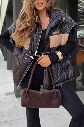 Ladies Lapel Print Patchwork Casual Vest